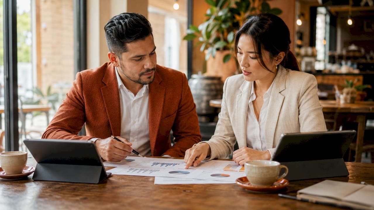 Two agents reviewing revenue reports together