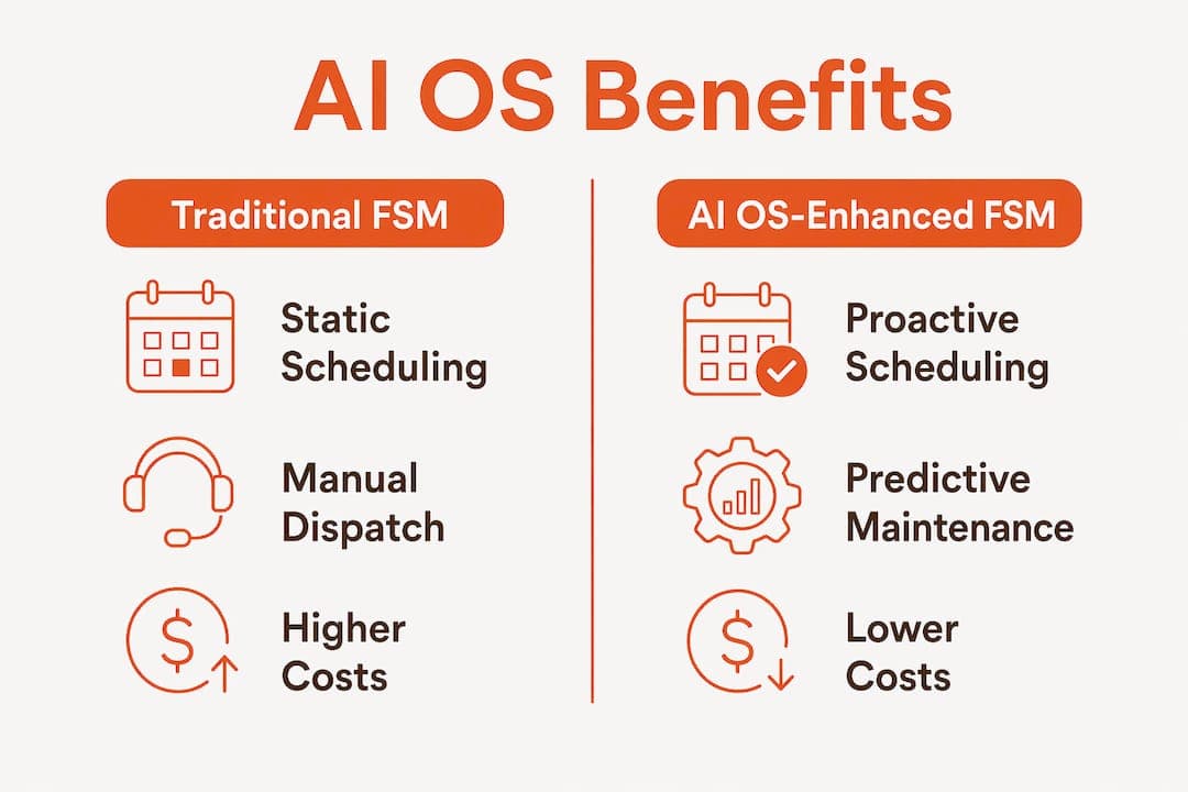 Infographic comparing traditional FSM with AI OS benefits