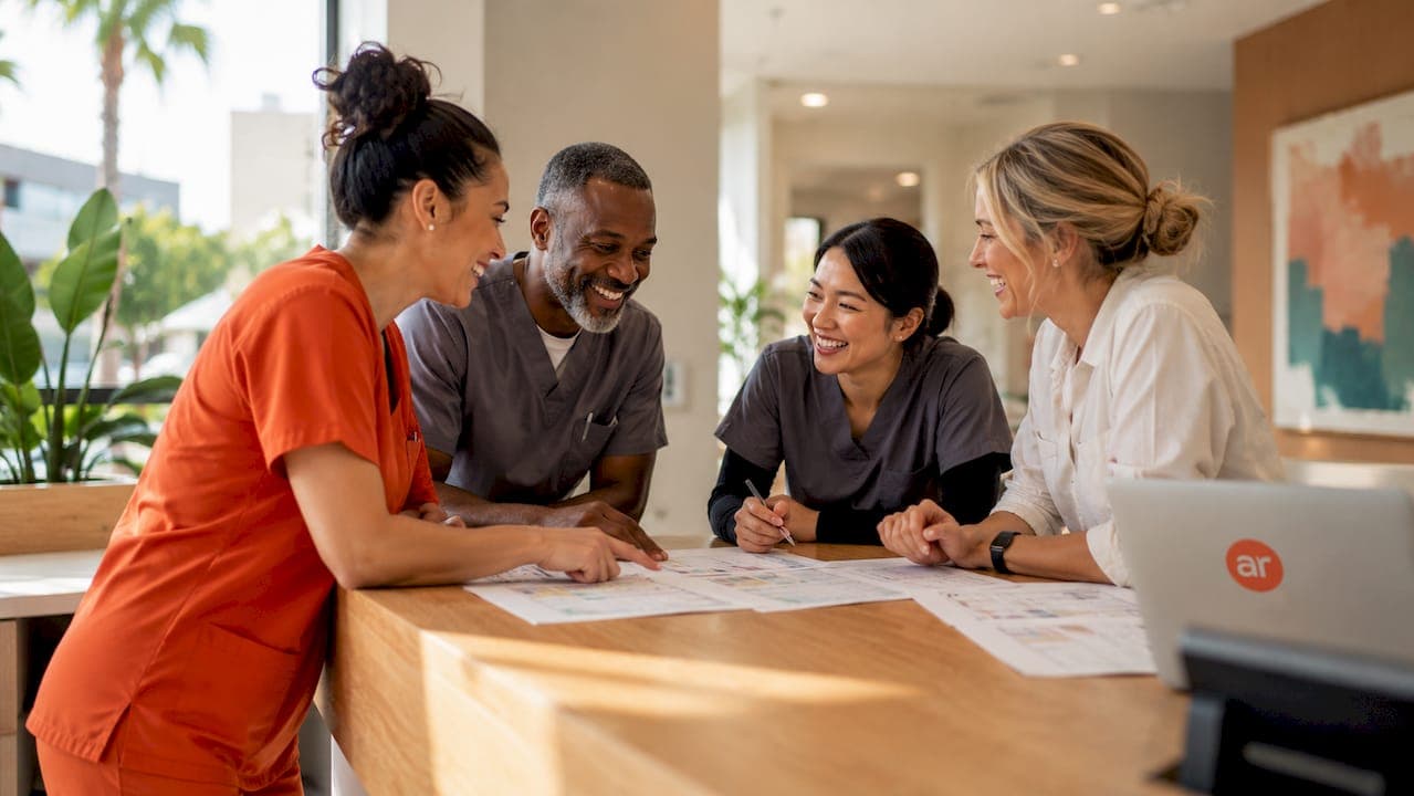 Front desk team collaborating on scheduling workflow