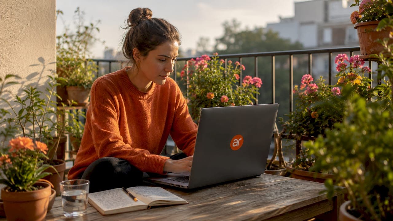 Close-up hands typing in home AI office