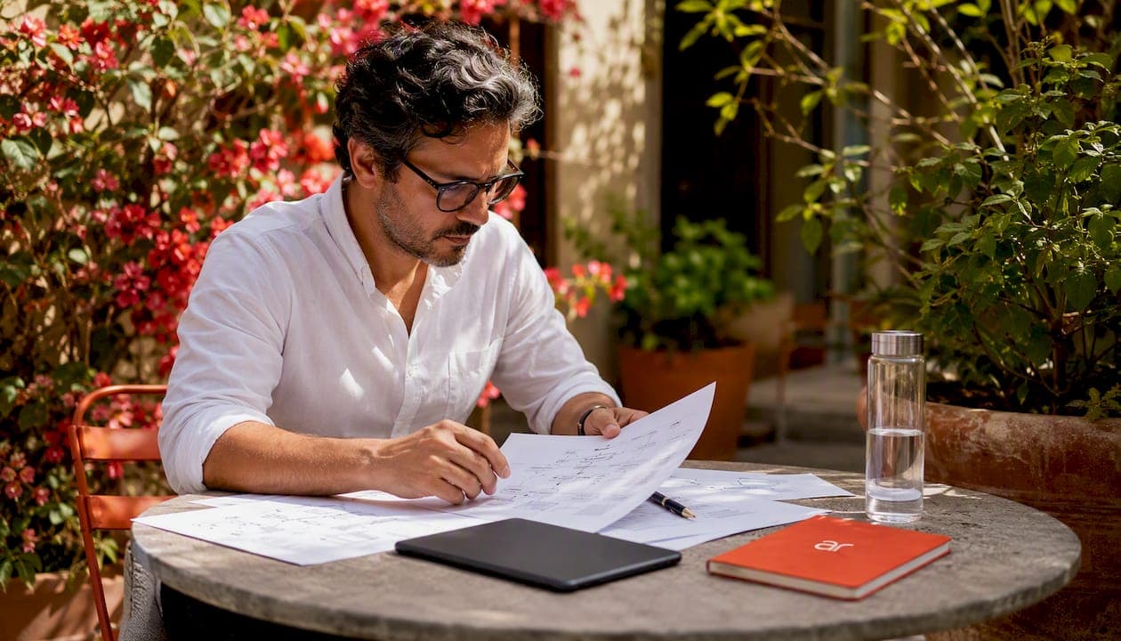 Analyst reviewing AI document processing documents at desk