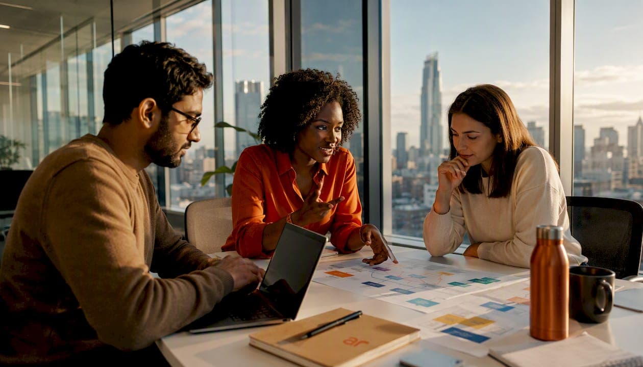 Team planning enterprise AI project in office