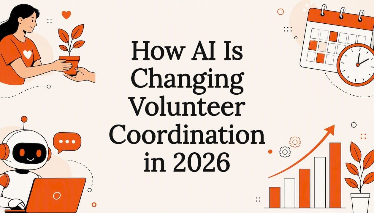 Decorative title card illustration for AI volunteer coordination