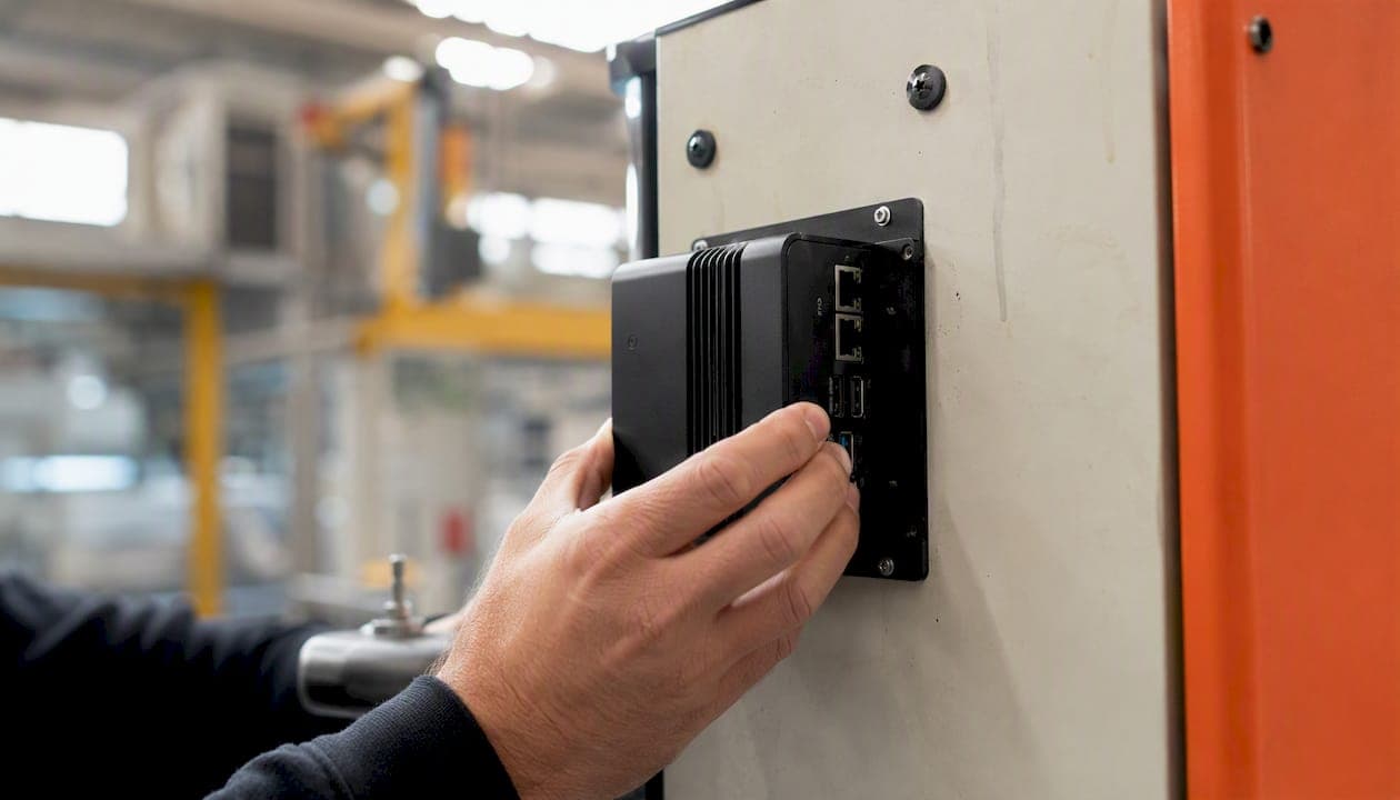 Hand installing edge compute device on panel
