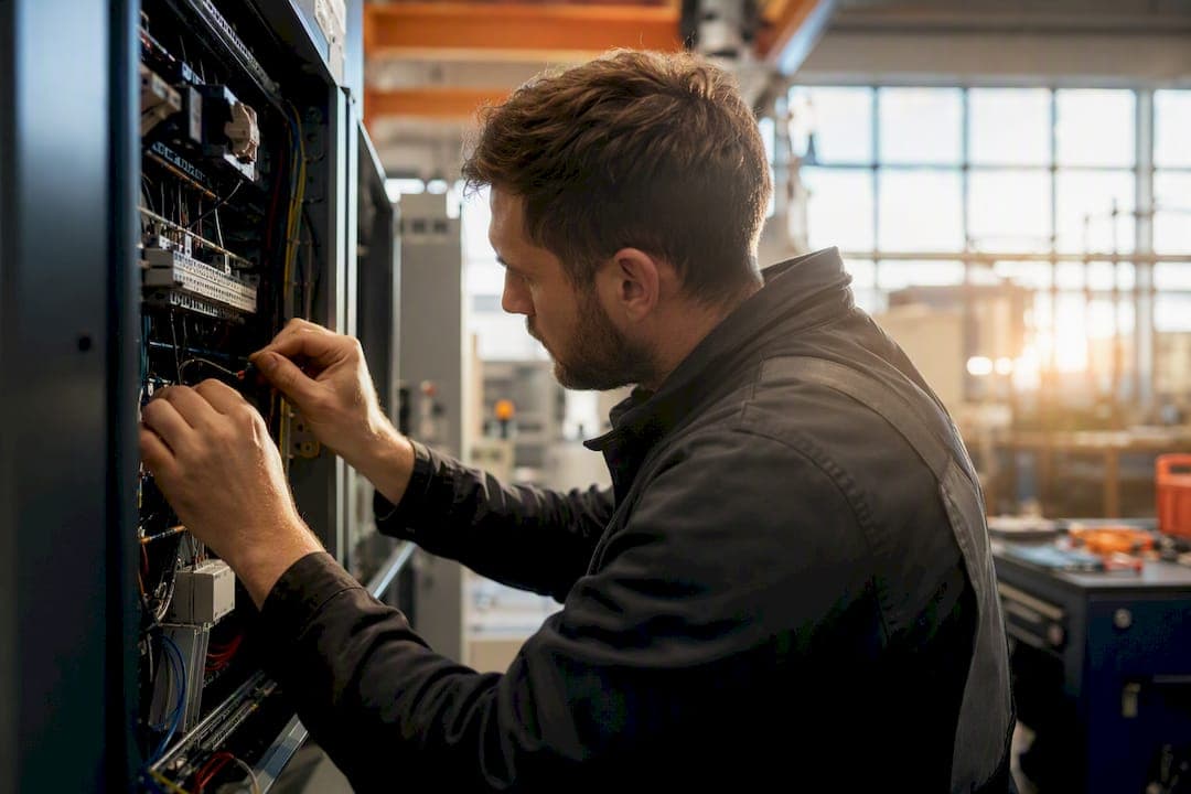 Hands wiring industrial control panel