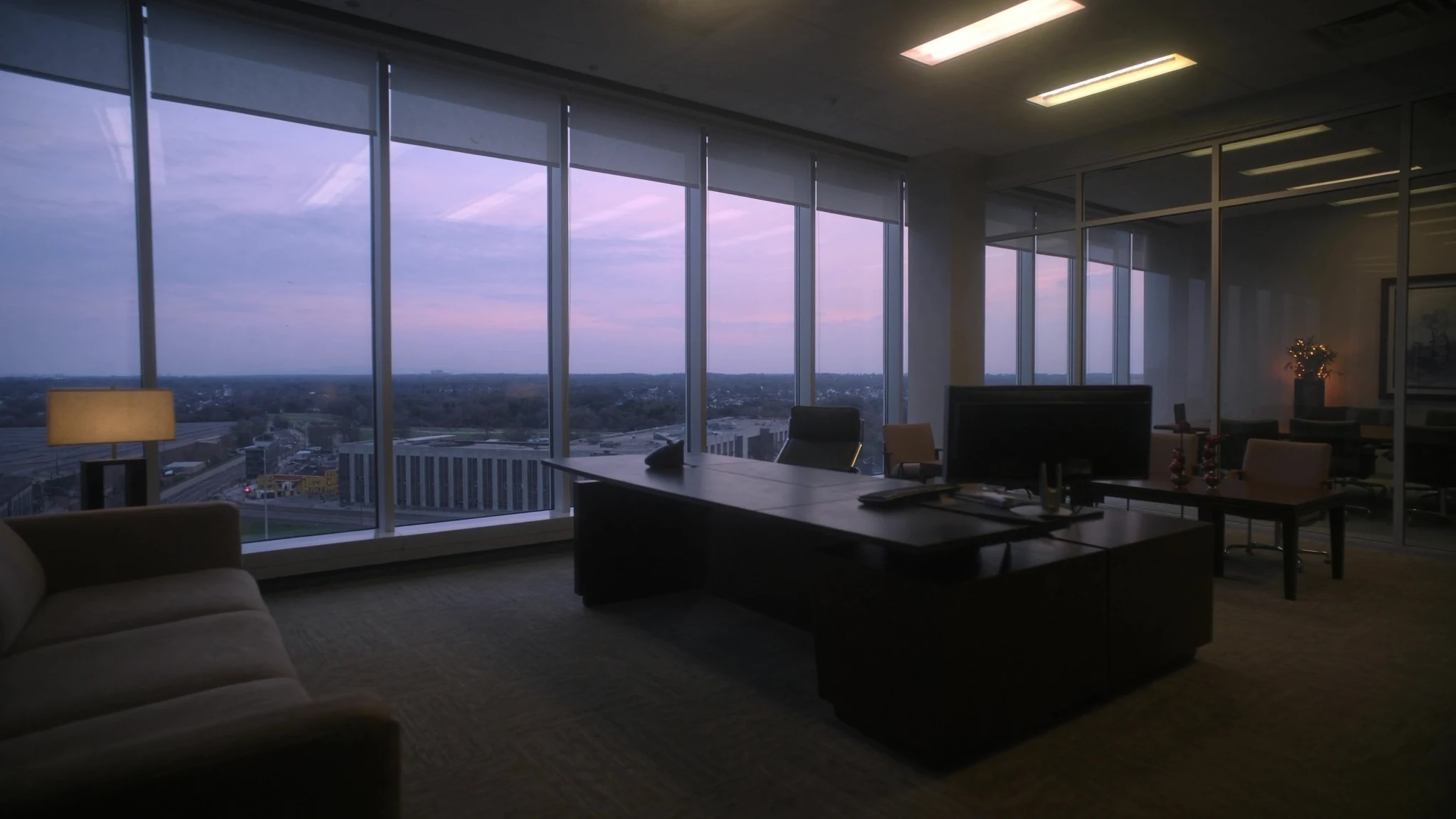 Night executive desk in an agri-food operations wing, the office after the meeting